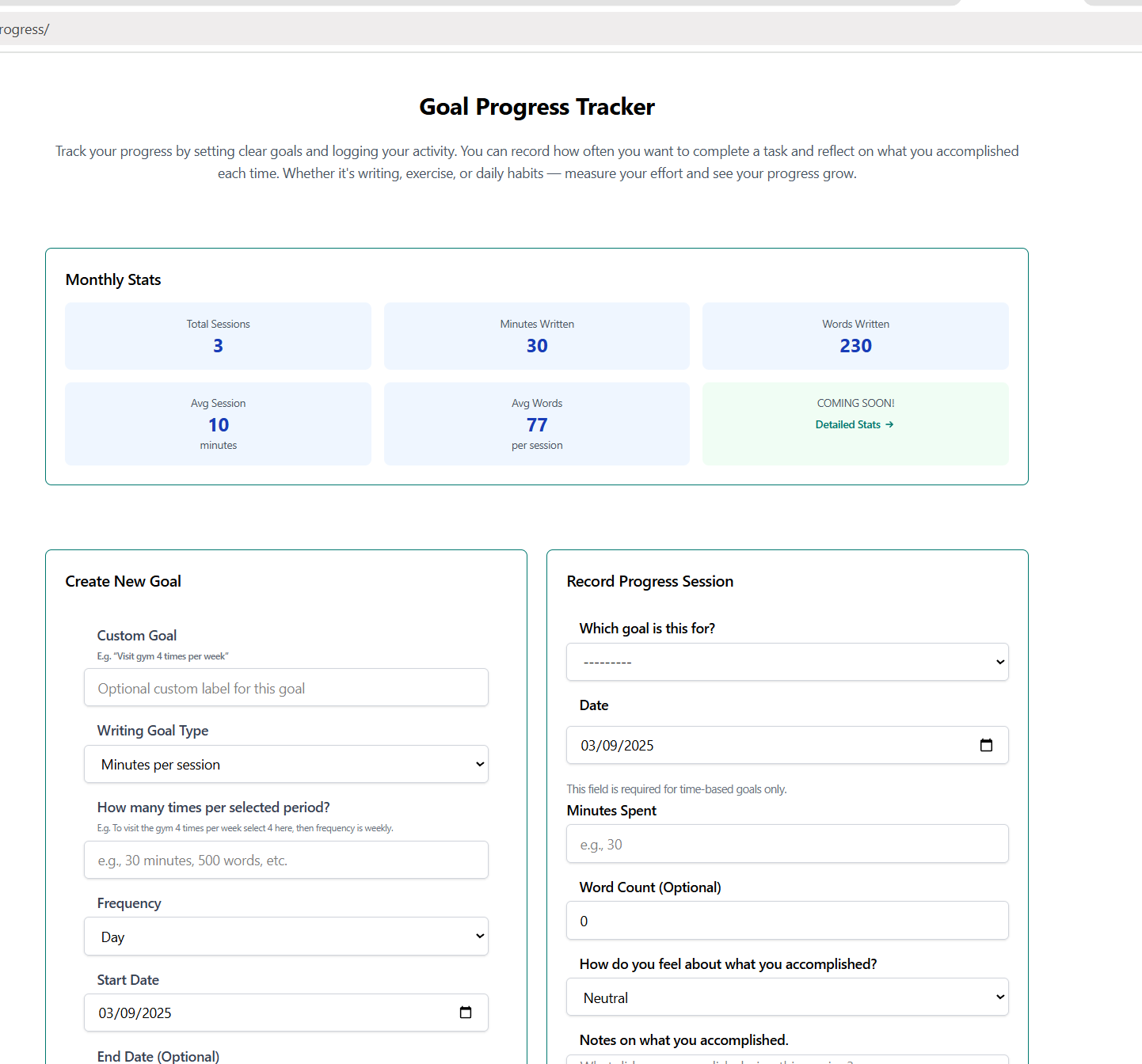 goal progress tracker